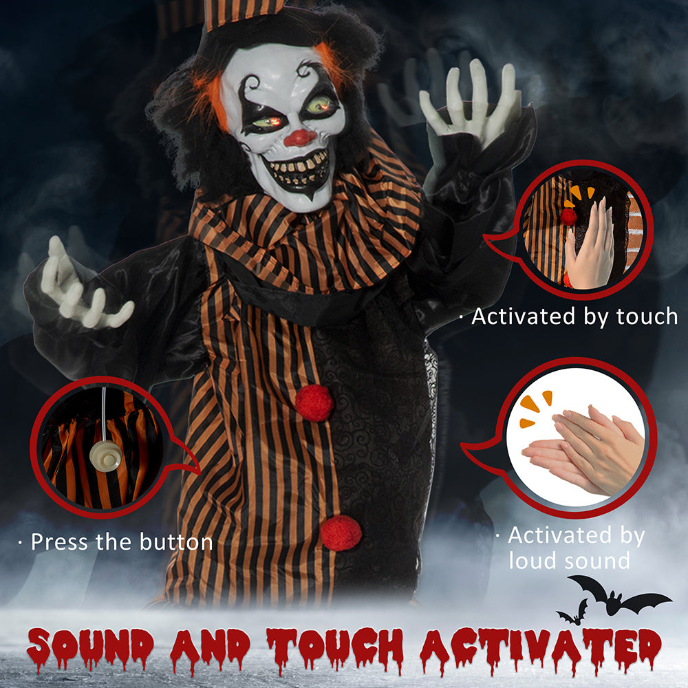 67inch Life Size Outdoor Halloween Decorations Talking Circus Clown, Animatronic Animated Prop, Decor With Sound And Motion Activated Light Up Eyes, Laughter
