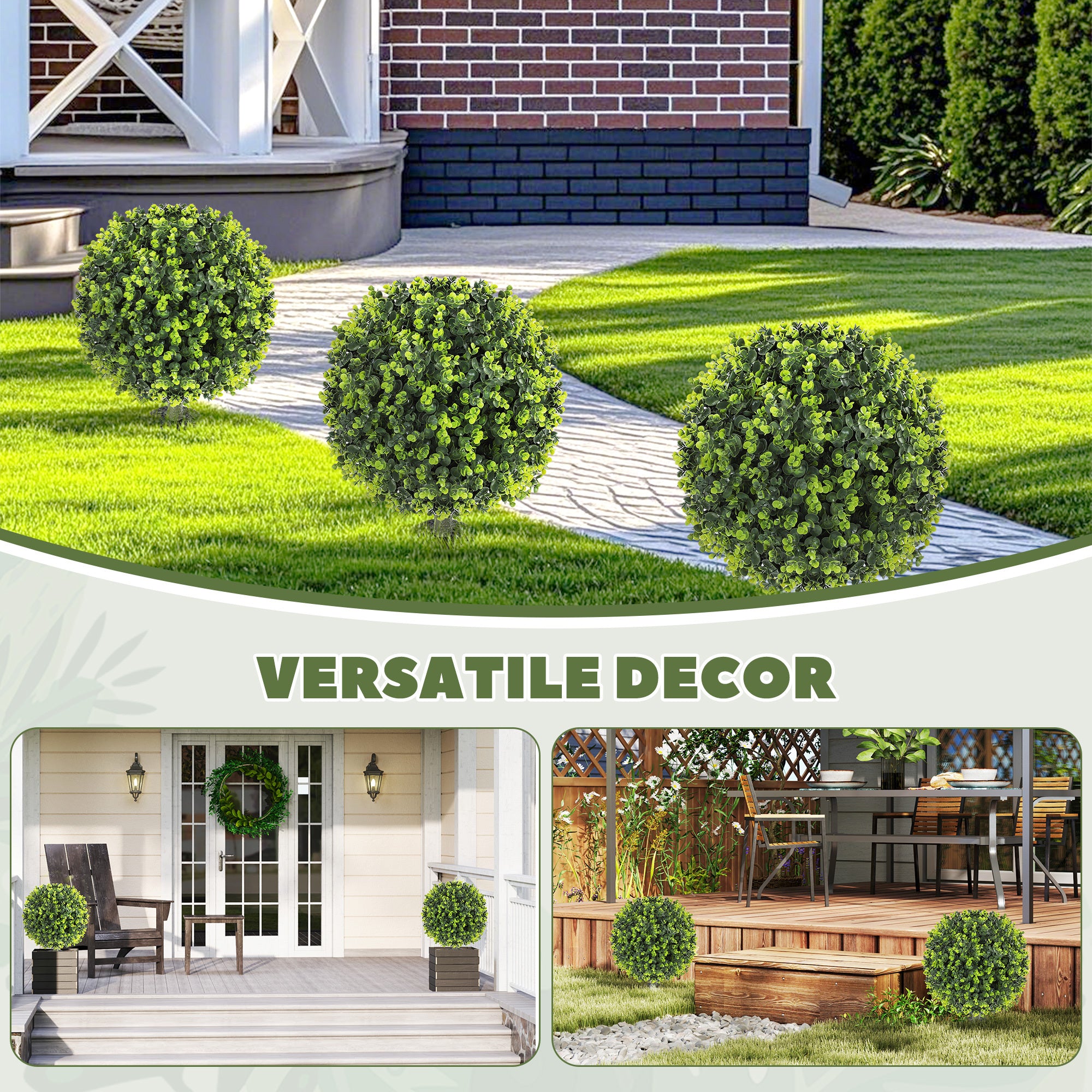 2 Pack 1.3ft Artificial Ball Eucalyptus Topiary With Ground Stake, UV Resistant Faux Greenery For Indoor Outdoor