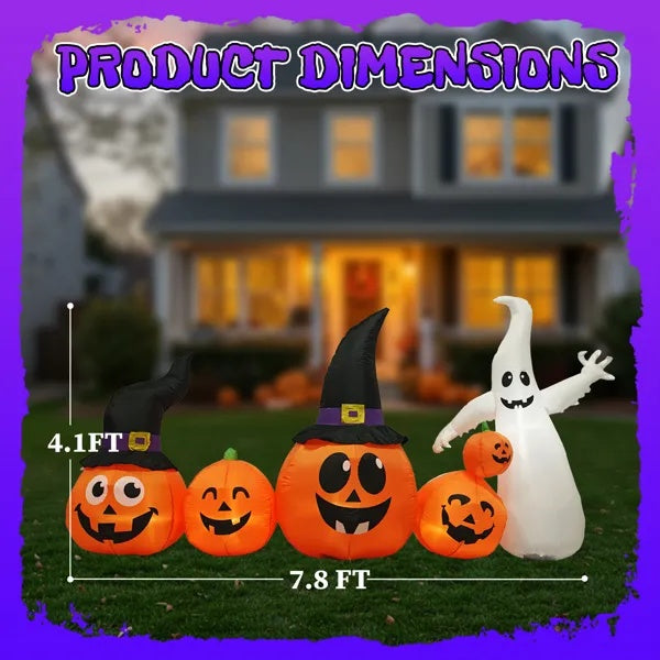 8FT Long Halloween Inflatables Pumpkins Ghost Outdoor Decorations, Blow Up Yard Decoration With Built-in LEDs Lighted For Lawn Garden Outside Indoor Decor