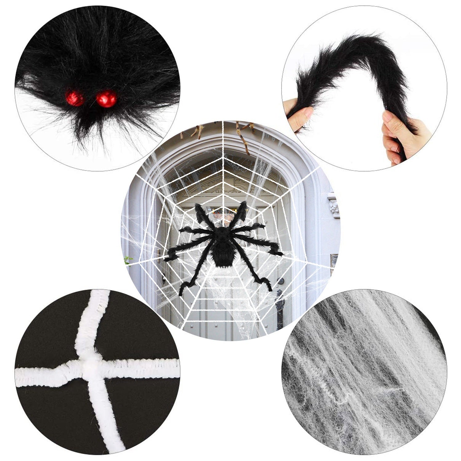 1Pc Halloween Decorations Spider Outdoor 49inch Halloween Spider With 126 Inch Tarantula Mega Spider Web Hairy Poseable Scary Spider Outdoor Yard Creepy Decor Spider Stretch Cobweb