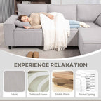 Corner Sofa With Reversible Chaise Lounge, Corduroy L-Shaped Sectional Sofa With Pocket Spring, Light Gray