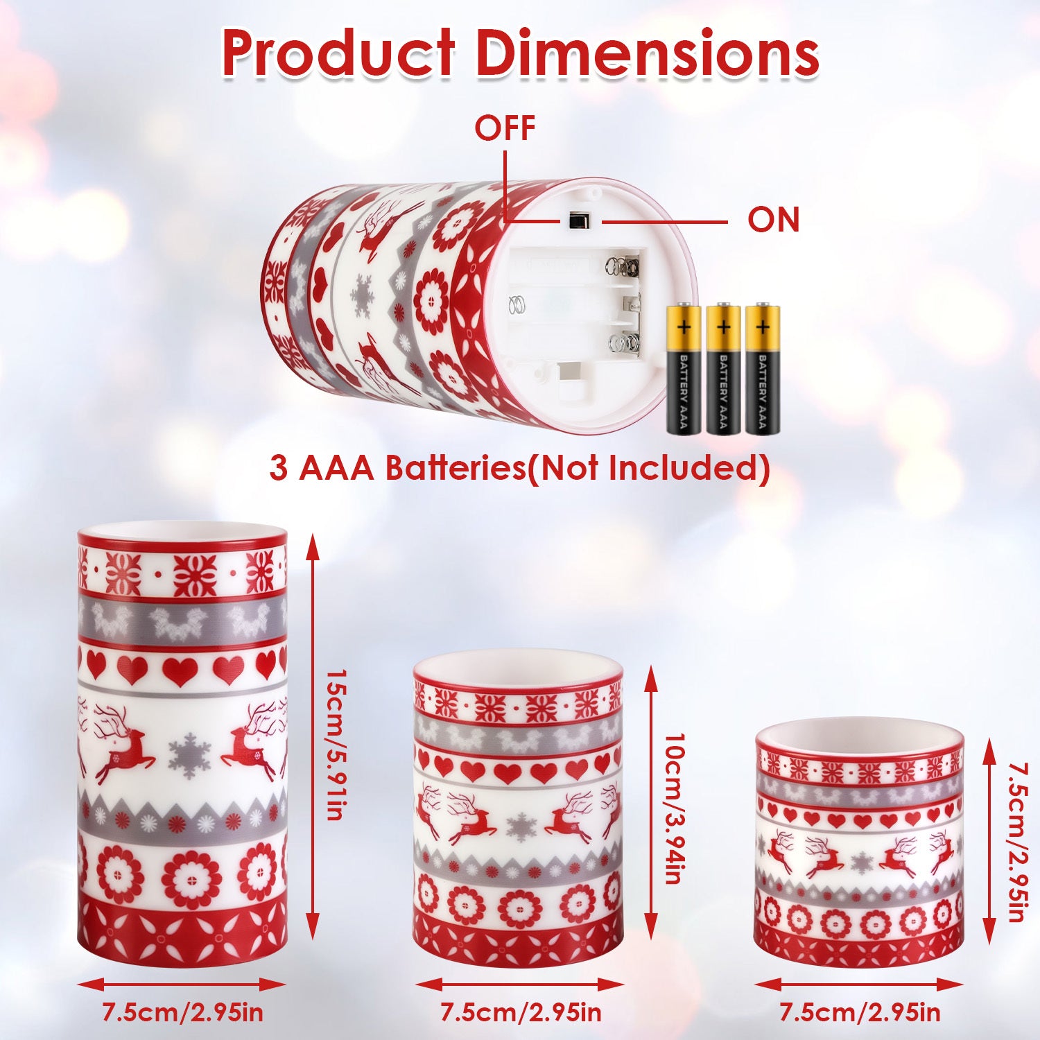 3-Pack Christmas Flameless LED Candles Deer Flickering Candle Lights Pillar Candles With 3 Lighting Modes Timer Remote Control