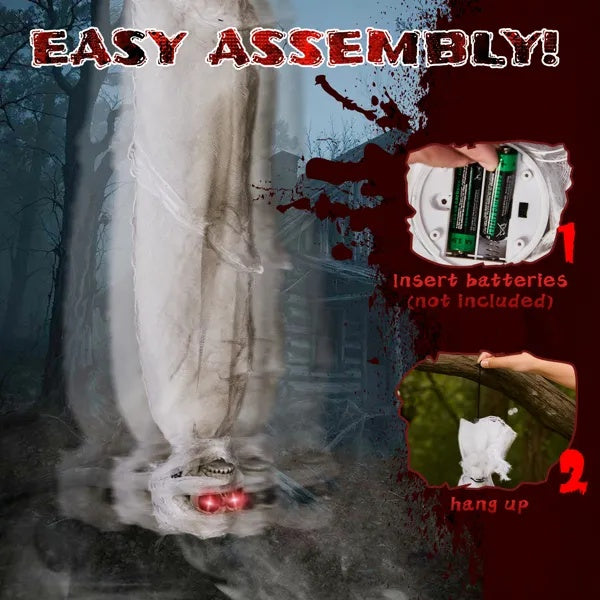 3ft Halloween Animated Hanging Cocoon Corpse Decoration, Dead Body Prop With Motion & Horror Scream, Haunted House Indoor And Outdoor Decorations, Creepy Tree Hanging Decor