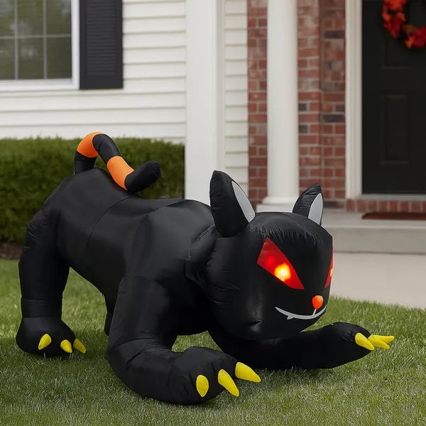 6.5 FT Halloween Inflatables Animated Black Cat With Shakable Head, Outdoor Decorations Blow Up Yard Decor With Built-in LEDs For Indoor Party Garden Lawn Decor