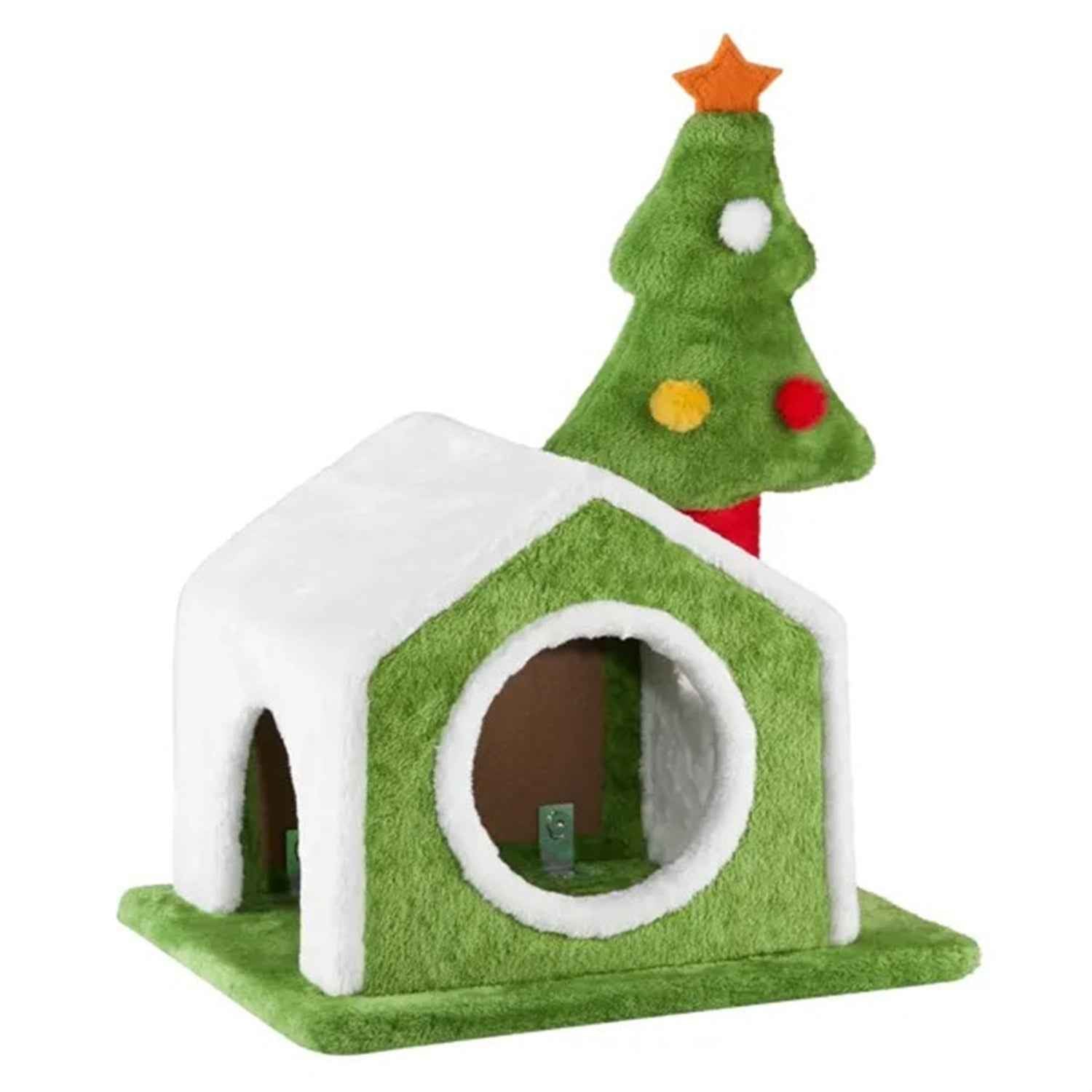 24in Christmas Cat House Cat Bed Cave, Soft Plush Christmas Nest Holiday Decor For Indoor Cats