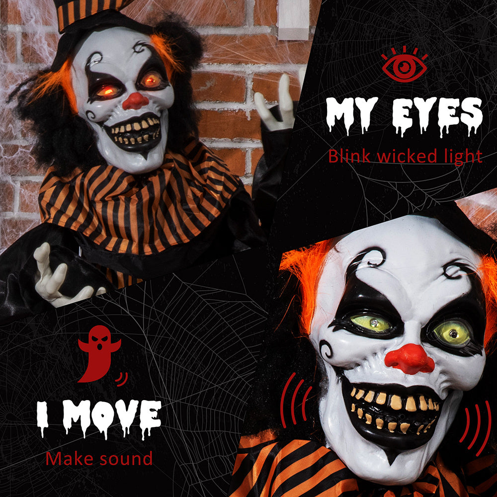 67inch Life Size Outdoor Halloween Decorations Talking Circus Clown, Animatronic Animated Prop, Decor With Sound And Motion Activated Light Up Eyes, Laughter